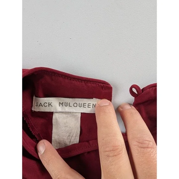 Vintage Jack Mulqueen Burgundy Designer Minimalist Boxy Blouse 80s M - Picture 2 of 7